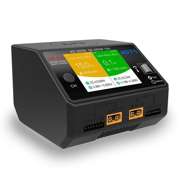 HOTA D6 Pro AC 200W DC 650W 15A*2 Dual Channel Lipo Зарядное устройство с беспроводной зарядкой для батареи NiZn/Nicd/NiMH GD-10368-3 фото
