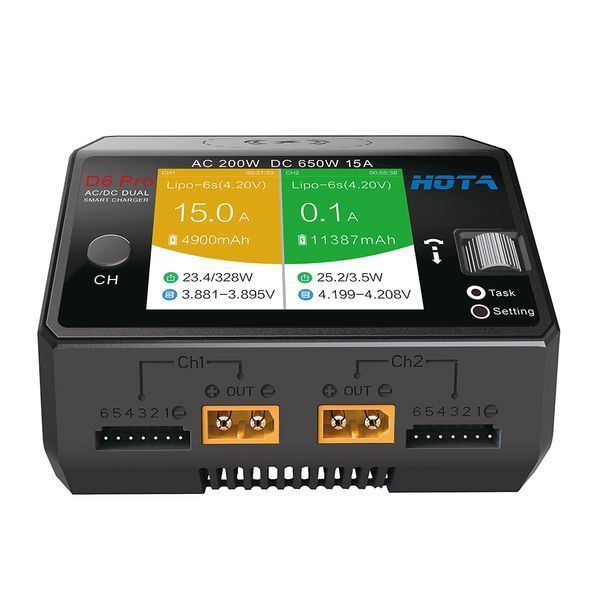 HOTA D6 Pro AC 200W DC 650W 15A*2 Dual Channel Lipo Зарядное устройство с беспроводной зарядкой для батареи NiZn/Nicd/NiMH GD-10368-7 фото