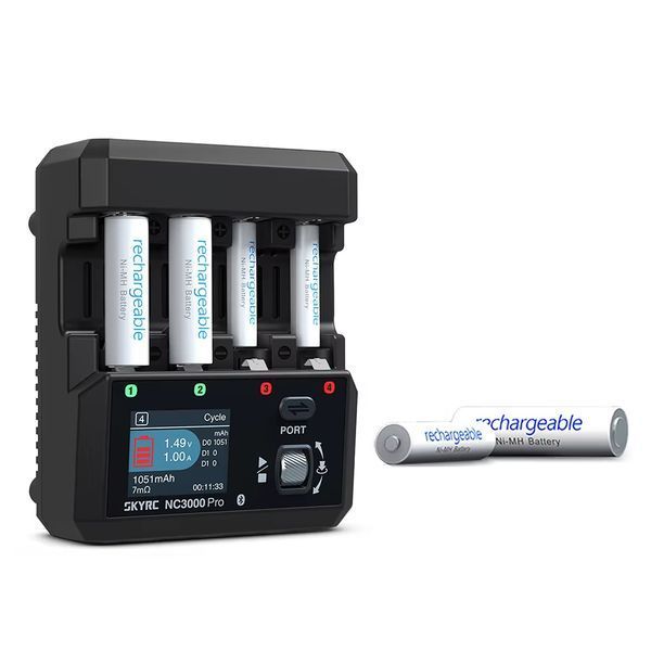 SKYRC NC3000 Pro NiMH NiCd PD/QC AA/AAA Умное зарядное устройство для батарей с 4 слотами,1,77 дюйма,экран LED,управление приложением,разрядка 7d6a805dd5 фото