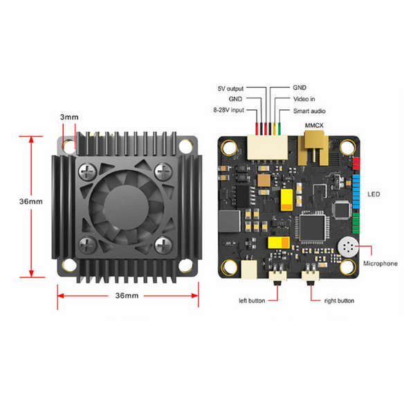 AKK Ultra 5.8Гhz FPV Окуляри 250mW/1000mW/2000mW/3000mW 10Km VTX з вентилятором MIC Smart Audio 30.5*30.5мм для БПЛА Літак Далекого радіуса дії GD-13089-1 фото